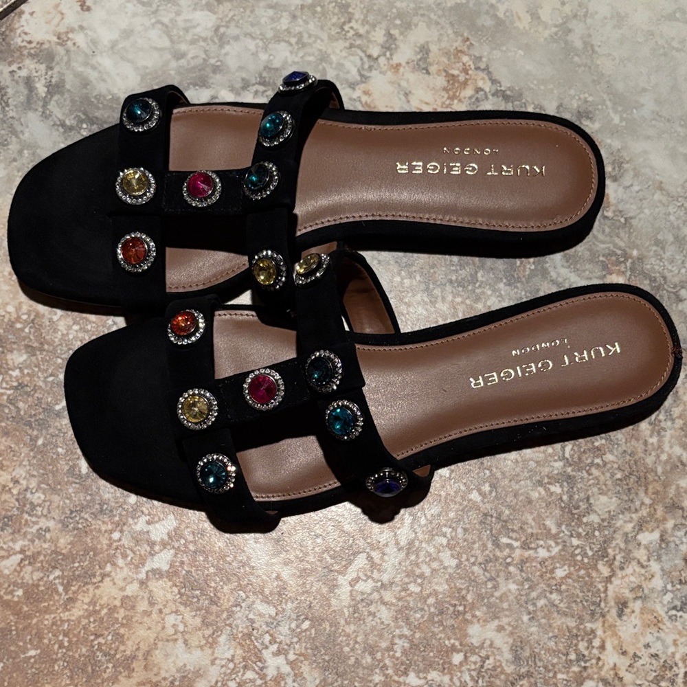 Kurt Geiger Black Sandals with Multicolor Embellishments
